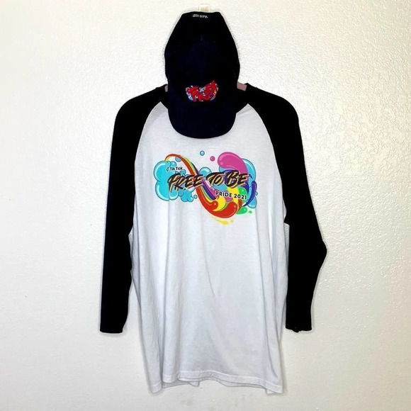 Bundle Tik ToK Pride 2021 “Free To Be” long sleeve shirt &  baseball hat - Picture 1 of 11